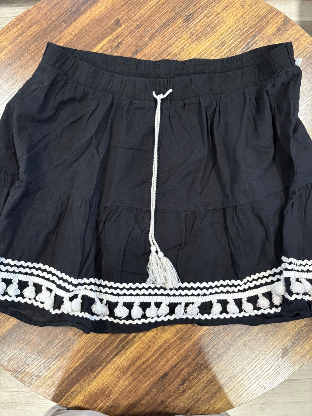 Lane Bryant Black Mini Skirt with White Tassel Trim
